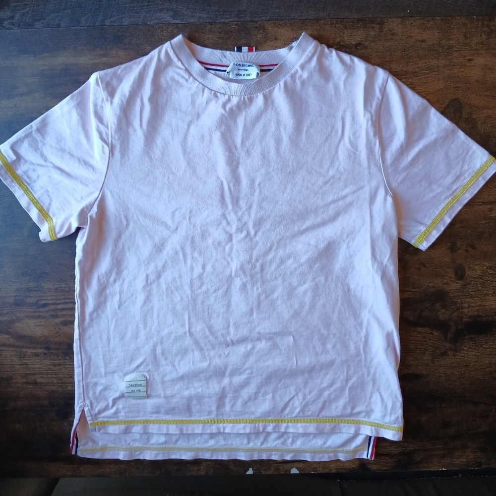 Thom Browne Pink Weight Jersey Contrast Stitch Short Sleeve Tee